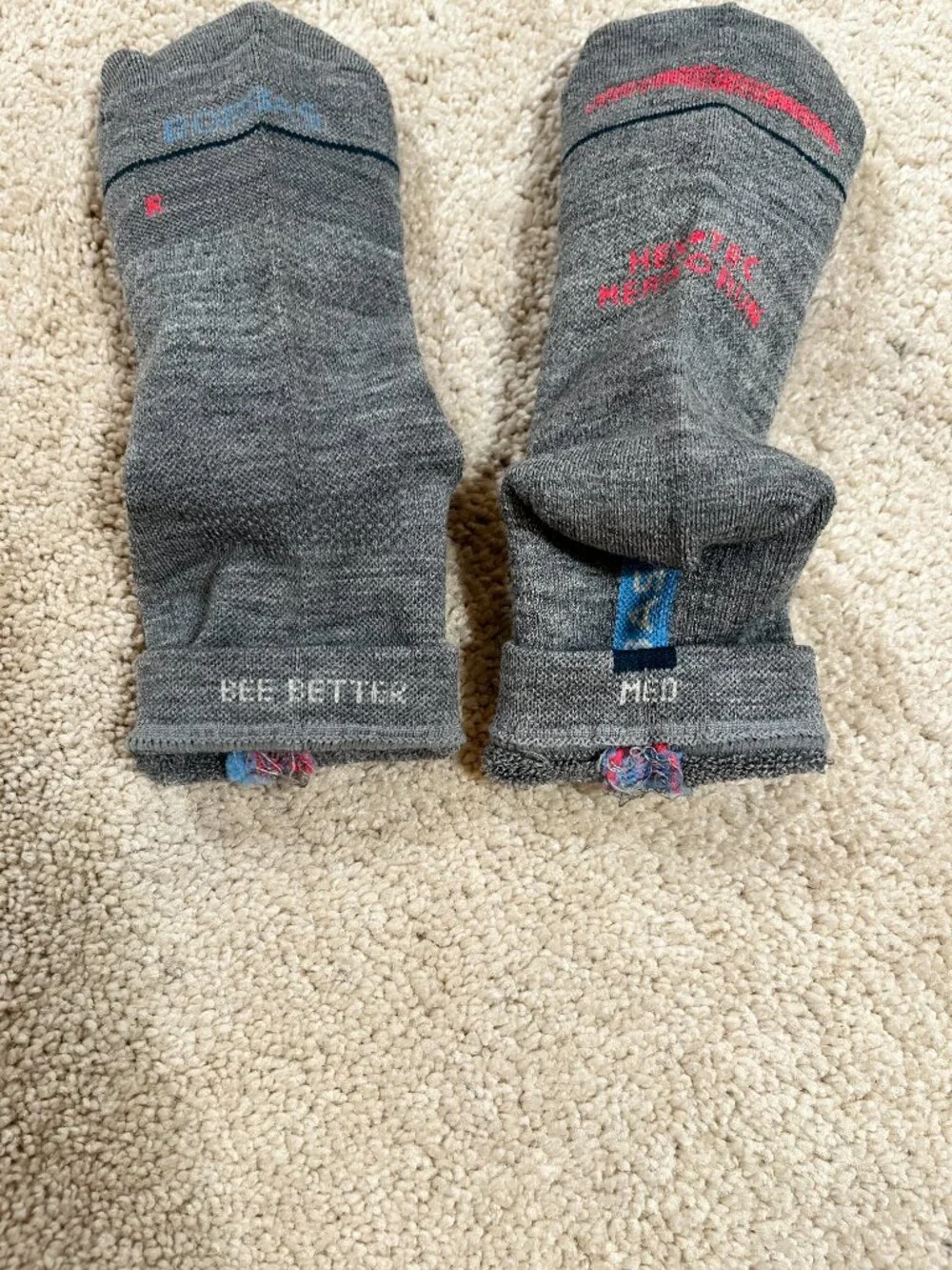 New 3-Pack BOMBAS merino wool HexTec Run Midweight Quarter Socks Med Unisex Grey